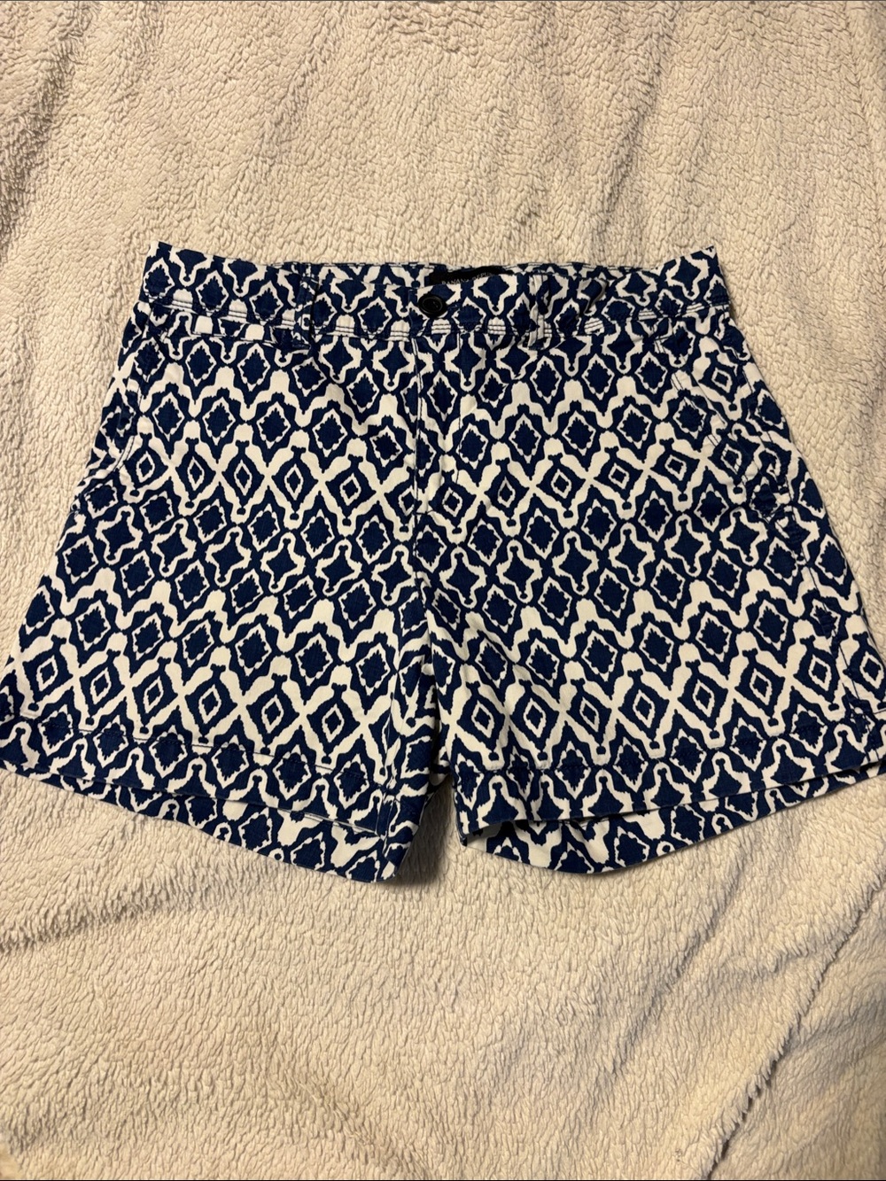Banana Republic Navy and White Geometric Print Bermuda Shorts